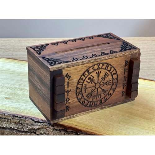 Enigma Viking Secret Puzzle Box - Money and Gift Card holder in a Wood IQ Trick lock with hidden Compartments Brainteaser