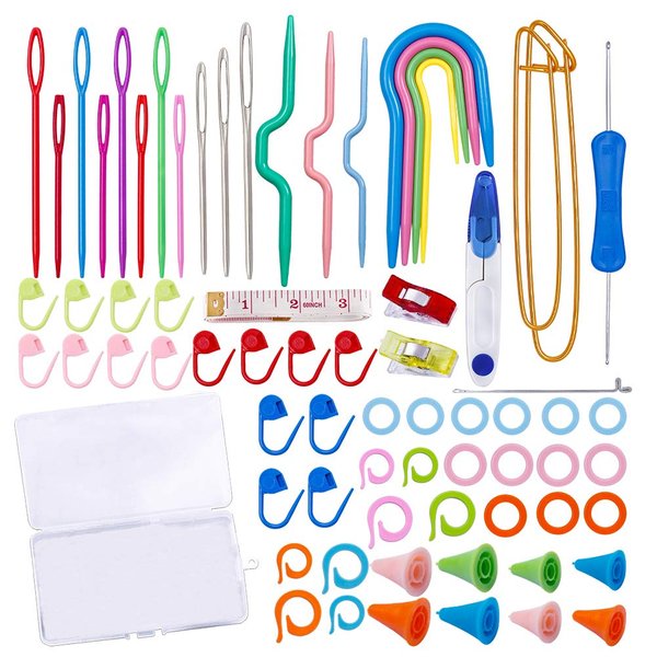 JUPEAN Complete Knitting and Crochet Accessories,Knitting Supplies Kit with Knitting Stitch Markers Plastic Sewing Needles Cable Needles for Knitting Sewing Kit