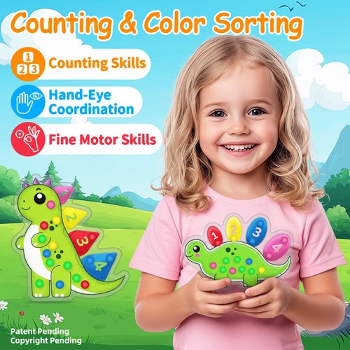 2 PCS Dinosaur Color Sorting Sensory Toys for Toddlers, Fine Motor Skills Game for Kids, Color Matching Counting Toys, Preschool Learning Toys, Calming Montessori Toys for Boys Girls Ages 3+