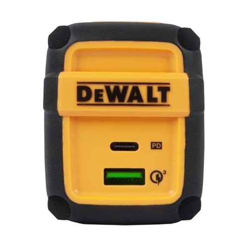 DEWALT 2-Port USB PD Charger — Worksite USB C Charger Block — 49.5W Dual Port Fast Charger — USB Type C PD and QC 3.0 Foldable Wall Charger Plug for iPhone 14 13 12 Pro Max Apple Watch iPad Pro Air
