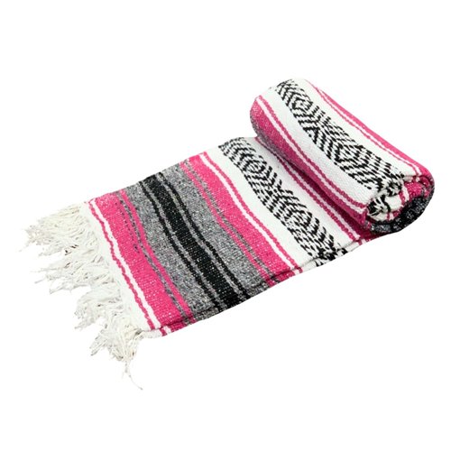 Leos Imports Handmade Classic Mexican Throw Blanket for Camping, Beach, Picnic & Yoga | Serape Blankets for Travel and Outdoor 72 x 49 Inches (Pink)