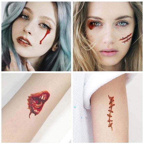 30 Sheets 3D Zombie Scar Tattoos Fake Scars Bloody Costume Makeup Halloween Decoration Horror Wound Scary Blood Injury Sticker ，Halloween Party Decorations, Supplies & Favors