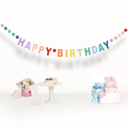 Happy Birthday Banner,Pre-Strung Colorful Cardboard Birthday Banner with Colorful Dot Decoration Garland, Rainbow Theme Party Supplies,NO DIY (80 inch)