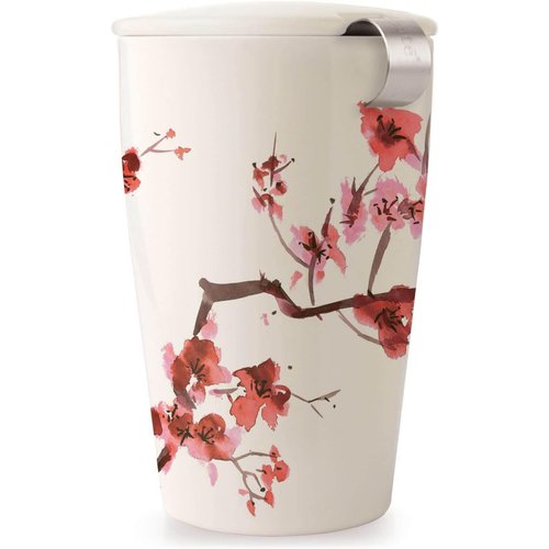 Tea Forte Kati Cup Ceramic Tea Infuser Cup with Infuser Basket and Lid for Steeping, Cherry Blossoms