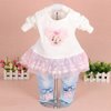 Yao Baby Girls Denim Clothing Sets 3 Pieces Sets T Shirt Denim Jacket and Jeans
