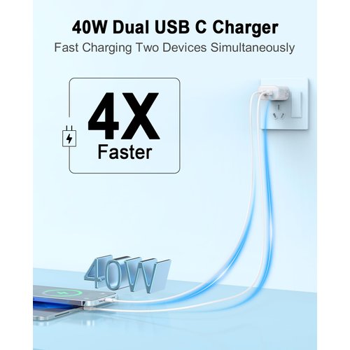 QUZUDN iPhone 15 16 Charger, 2 Pack 40W USB C Charger Dual Port Fast Charging Block (2-Pack 6 ft USB C to C Cable Cord Included) for iPhone 16 15 Pro Max/15Pro/15/15Plus,iPad