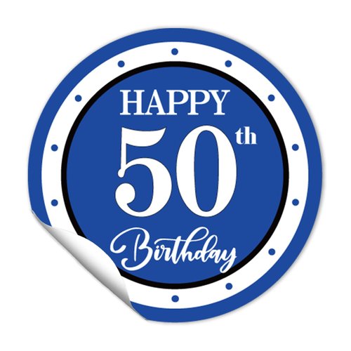 REWIDPARTY 1.5 Inch Round 50th Birthday Stickers（80 Pieces） Blue Happy 50th Birthday Stickers 50th Birthday Party Favor Stickers Adhesive Party Stickers 50th Birthday Party Decorations Supplies