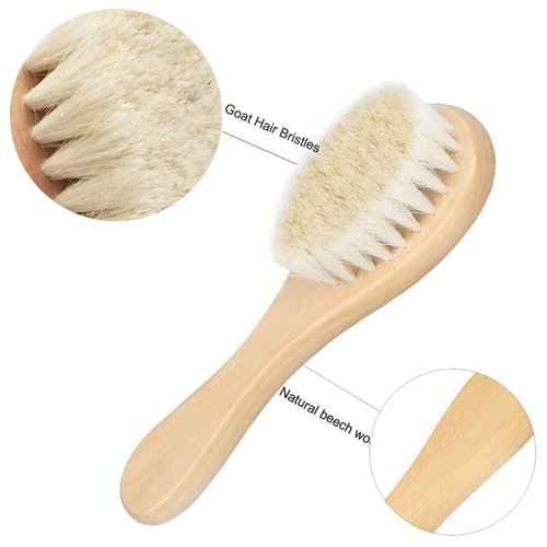 Baby Hair Brush, Mocokkiti Goat Bristles Brush and Baby Cradle Cap Brush Set for Cradle Cap Wood Bristle Brush for Newborns and Toddlers 2PCS