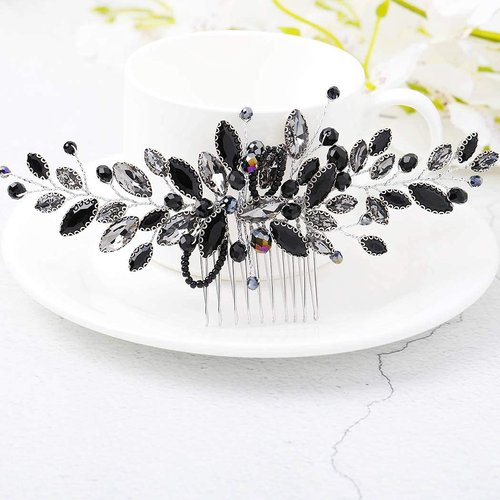Yean Decorative Black Hair Comb Baroque Rhinestones Hair Accessories Headpiece for Women and Girls