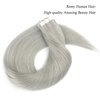 ABH AMAZINGBEAUTY HAIR Tape in Hair Extensions Human Hair Silver Gray Tape in Extensions Straight Real Human Hair Tape ins Skin Weft 20pcs 50g 22 Inch
