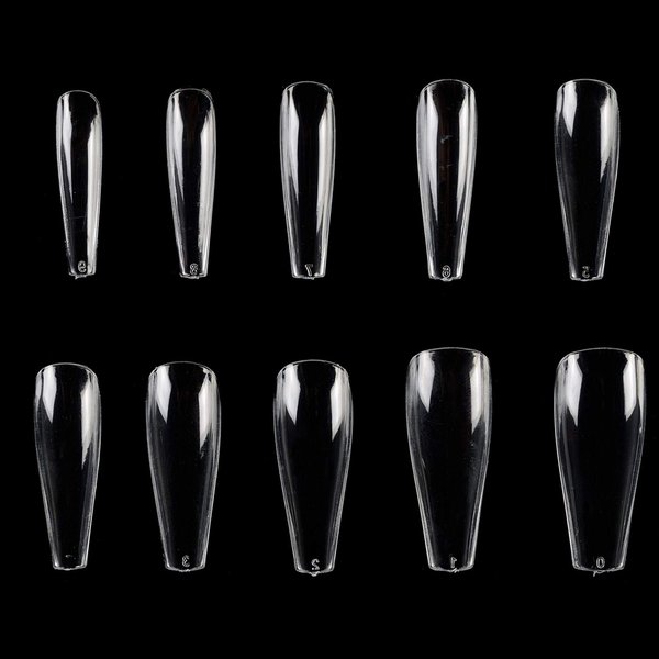 MPNETDEAL 500Pcs Coffin Nails Long Ballerina False Nail Tips Full Cover Fake Artificial Acrylic Nails Extension Tips 10 Size for Nail Salon or Home Use DIY Nail Art Size (Clear)