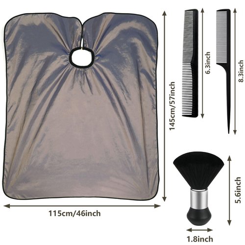 FEBSNOW Professional Hair Cutting Cape with Neck Duster Brush, Salon Barber Cape, Hair Cutting Accessories (Gray)