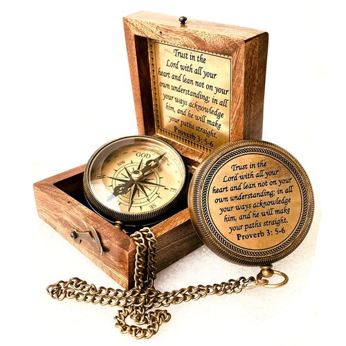 Trust in The Lord -Proverbs 3: 5-6 Quote Engraved Compass | Camping Compass Inspirational Christian Religious Gifts Men Women Catholic 2023 Graduation Gift Boys Girls (#1 Trust in The Lord Compass)
