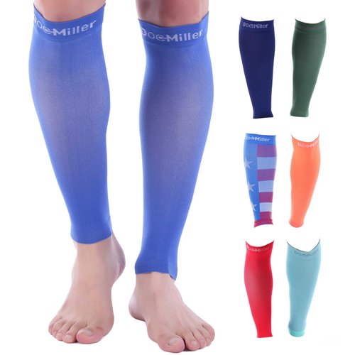Doc Miller Calf Compression Sleeve Men and Women - 20-30mmHg Shin Splint Compression Sleeve Recover Varicose Veins, Torn Calf and Pain Relief - 1 Pair Calf Sleeves Blue Color - Small Size