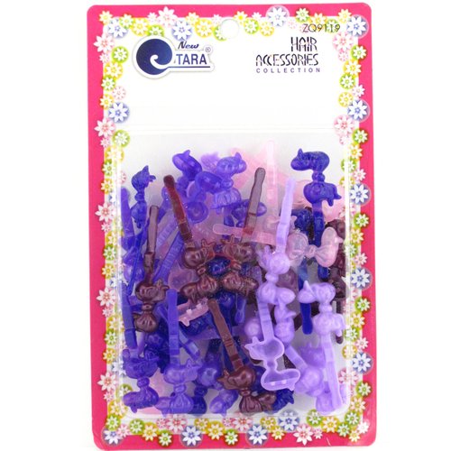 Tara Girls Self Hinge Plastic Bow Hair Barrettes 42 Pieces Selection (Mixed Purple)