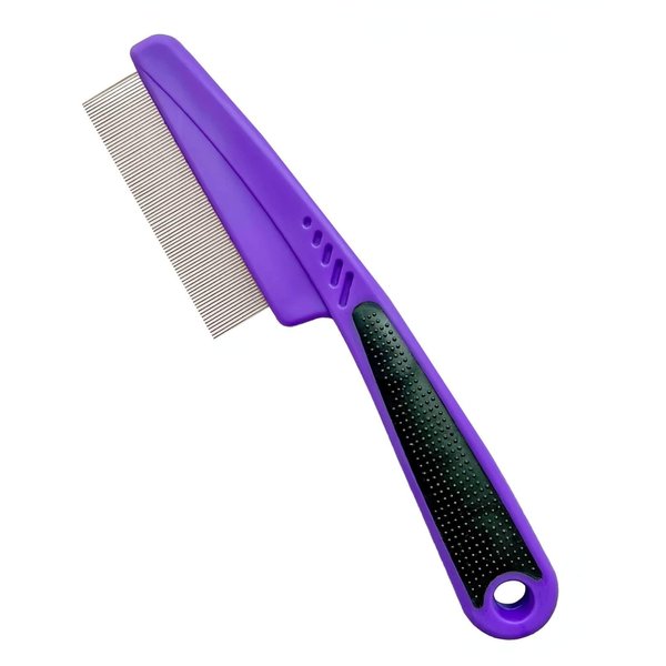 Yumflan Flea Comb with Rubber Handle, Flea and Tick Comb for Dogs & Cats, Fine Tooth Dog Comb for Grooming (Purple)