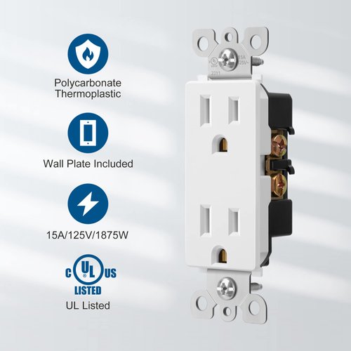 DEWENWILS Decorator Receptacle Outlet with Wall Plate, 15 Amp Standard Electrical Wall Outlet, Non-Tamper Resistant, UL Listed, White (10 Pack)