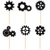 Ercadio 24 Pack Robot Gears Cupcake Toppers Black Cartoon Robot Gears Cupcake Toppers Picks Robot Gear Happy Birthday Cake Decor for Robot Theme Boys Birthday Baby Shower Party Supplies