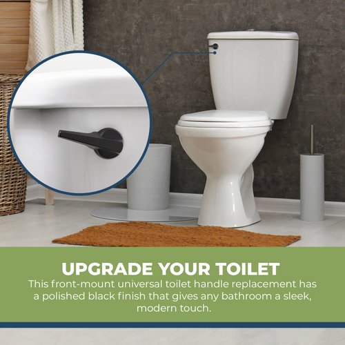 RAVINE Universal Toilet Handle Lever Replacement - Zinc Modern Black Toilet Handle with Brass Arm - Front Mount Toilet Flush Lever Compatible w/Most Toilet Tanks - Rubber Gasket Included