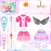 Toddlers Light Up Princess Dress Up Clothes for Little Girls 3-6, Unicorn & Peach Kids Dress Up Princess Costume with Tutu, Wing, Play Jewelry, Kid Pretend Play Princess Toys Gift for Girls Toddler