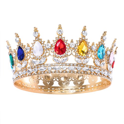 Feltent Multicolor Queen Crown for Women Crystal Tiara for Girl Rhinestone Wedding Headband for Bride Hair Accessories for Costume Birthday Party Prom Gifts
