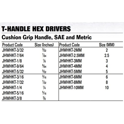 Williams JHWHKT-4MM T-Handle Hex Driver with Cushion Grip Handle - 4mm