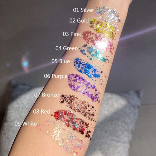 MAEPEOR Chunky Face Body Glitter Gel 19 Colors Mermaid Sequins Holographic Body Glitter Gel Long-Lasting Festival Makeup Glitter Paint for Face Body Hair Nails (30g, #008 Red)