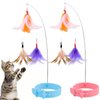 KALAMANDA Cat Collar Toy with Long Metal Rod, Upgraded Cat Feather Neck Collar Toy with 6 Replacement Refills, Interactive Self Playing Toys with Bell for Indoor Kittens Small Animals