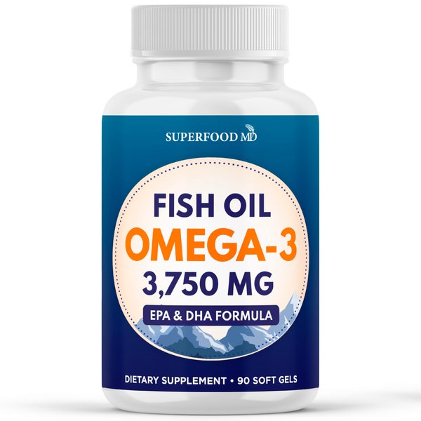 Triple Strength Omega 3 Fish Oil 3750 mg - EPA & DHA - Over 3000mg Omega-3 Fatty Acids - 1350mg EPA + 900mg DHA - Best Essential Fatty Acids, Burpless Fish Oil - 90 Count