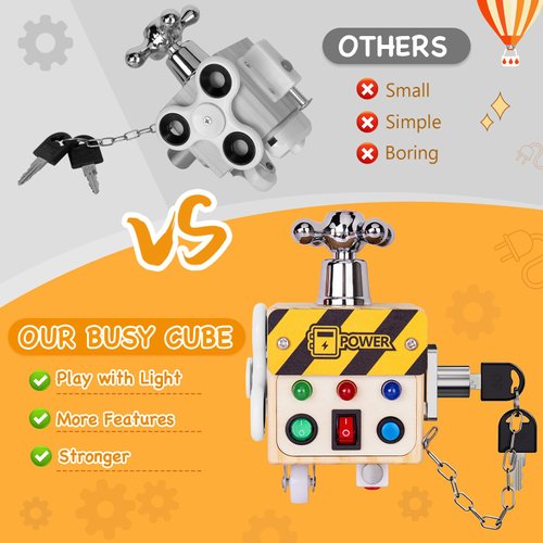 Zeoddler Toddler Toys for 1 2 3 Year Old, LED Busy Cube for Kids, Sensory Toys for Toddlers, Wooden Montessori Toys for Travel, Preschool Educational Toys for Kids, Birthday Gifts for Boys, Girls