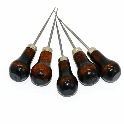 M-W Pack of 5 Gourd Shape Leather Craft Cloth Wood Handle Scratch Awl Tool Pin Punching