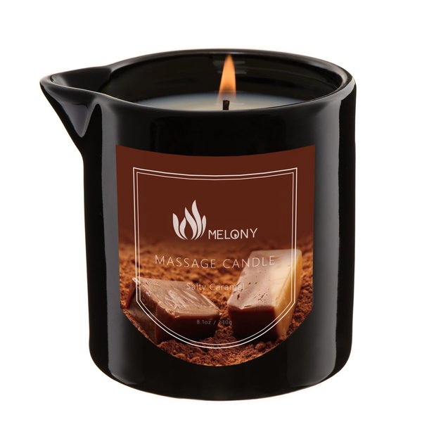 MELONY Massage Oil Candle | Great for Calming, Soothing and to Relax | with Natural Soy Wax | 8.1oz (Salty Caramel)