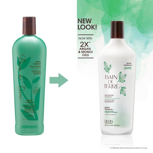 Bain de Terre Green Meadow Balancing Shampoo, Gentle Cleansing for Soft, Silky Hair with Argan & Monoi Oils, Paraben-free, Color-Safe, 13.5 Fl Oz
