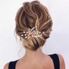 YBSHIN Pearl Bride Wedding Hair Comb Rose Gold Flower Hair Pieces Rhinestone Crystal Headpieces Bridal Hair Accessories for Women