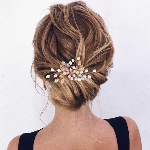 YBSHIN Pearl Bride Wedding Hair Comb Rose Gold Flower Hair Pieces Rhinestone Crystal Headpieces Bridal Hair Accessories for Women