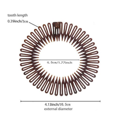 6 PCS Plastic Stretchy Circle Flexible Comb Teeth Headband Hair Clips Hoop Women's Fashion Hair Combs Hair Band Hair Accessories (Black+Brown+Transparent)