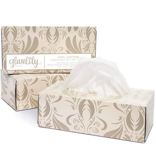 Glamlily Facial Cotton Tissues, Art Deco Disposable Face Towels (3 Pack, 240 Tissues Total)