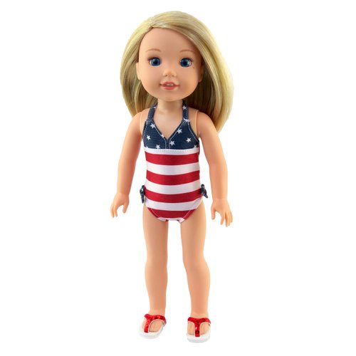 American Fashion World Fourth of July 'Red, White, and Cute' Bathing Suit for 14-Inch Dolls | Premium Quality & Trendy Design | Dolls Clothes | Outfit Fashions for Dolls for Popular Brands