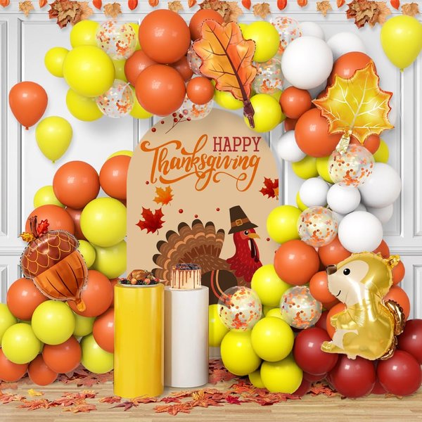 AIBIIN 127pcs Fall Thanksgiving Balloons Garland Arch Kit Thanksgiving Party Decorations With Maple Leaves balloon Autumn Little Pumpkin Baby Shower Birthday Party Decor
