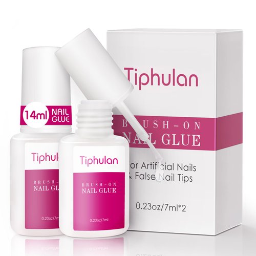 TIPHULAN 14ml Brush On Nail Glue for Press On, Acrylic Nails - Super Strong, Durable & Long-Lasting, Mess Free, Travel Friendly, 0.46 oz(2PCS)