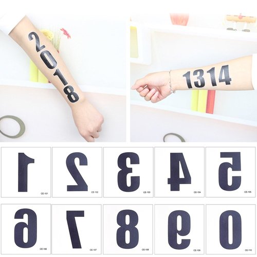 Glaryyears Arabic Numerals Digits Tattoos, 50 Pack 5 of Each Number Temporary Tattoo Sticker, on Body Neck Arm Face for Sign Mark Party Supplies Athletes Sports