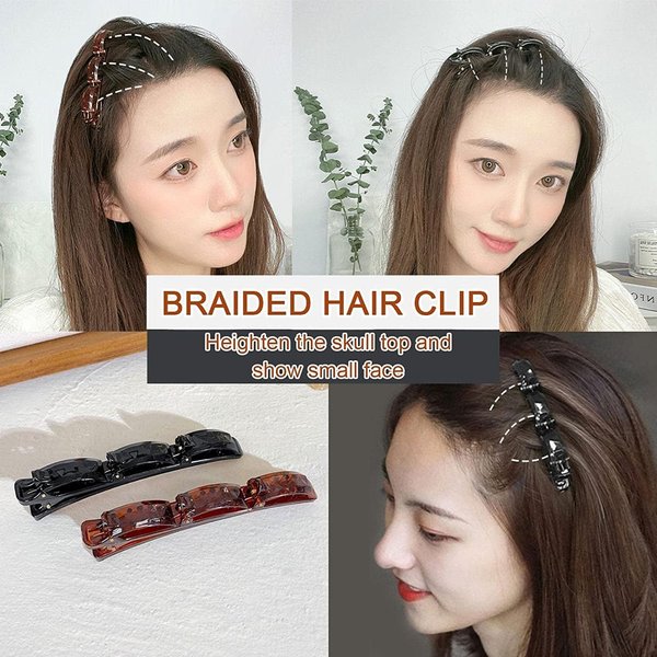 6 Pcs Hair Clip,Double Layers Twist Band French Braider Hair Tool, Hairpin Headband, Hair Accessory for Half-up Styles, Ponytails, Braids, Hair Accessories,Black and Brown