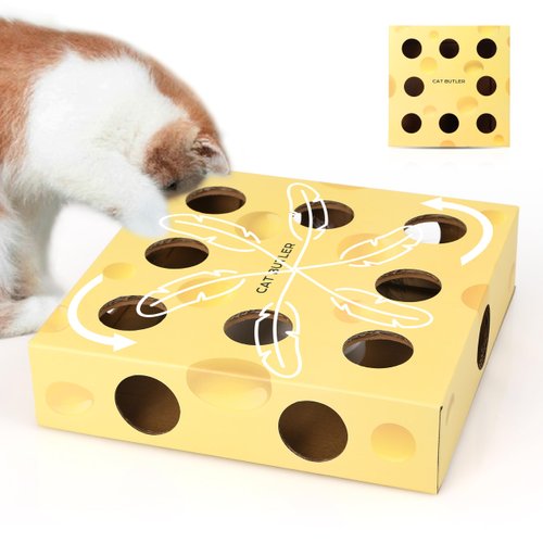 ZALBYUY Cat Puzzle Toy, Interactive Cat Toys for Indoor Cats, Automatic Cat Toy Feather Rotation in 14 Holes Maze, Cat Feather Toy with Intelligent Sensing, New Upgrade Whack A Mole Kitten Game