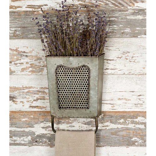Colonial Tin Works Galvanized Steel Vintage Dalton Wall Box with Towel Bar, Galvanised, 7½" x 3" x 10"