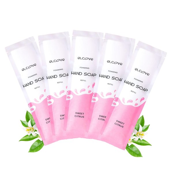 Elcove Foaming Hand Soap Refills, 5 Pack Makes 5 x 12oz (60 oz total) of Eco Friendly, Non Toxic, Refillable Hand Soap, Sweet Citrus