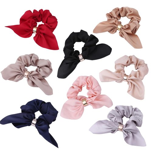 Xiwstar 8Pcs Rabbit Ears Bow Hair Bands Scrunchies Solid Bow-knot Hair Elastic Hair Ties Bands Ropes Ponytail Holder for Women Girls