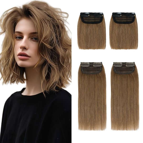 SEGOHAIR 4 Pcs Clip in Short Hair Extensions Real Human Hair Hairpiece 100% Remy Human Hair Toppers for Women With Thinning Hair Adding Hair Volume -Light Brown