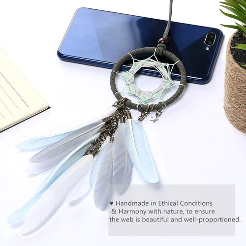 Alynsehom Dream Catcher Car Interior Rearview Mirror Hanging Decor Handmade Grids Nature Feather Small Boho Car Charms Pendant Accessories (Grey feather)