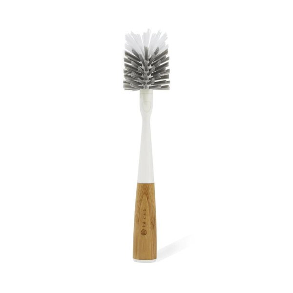 Full Circle Clean Reach Bottle Brush with Replaceable Bristle Brush Head, Bamboo Handle, White