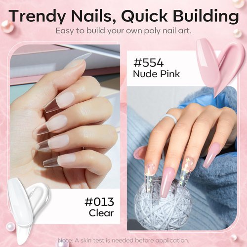 Modelones Poly Nail Gel Kit 30ML 2 Colors Clear Nude Pink Poly Extension Gel With Slip Solution Builder Enhancement Starter Nail Kit Nail Technician French Nail Art Kit DIY Home